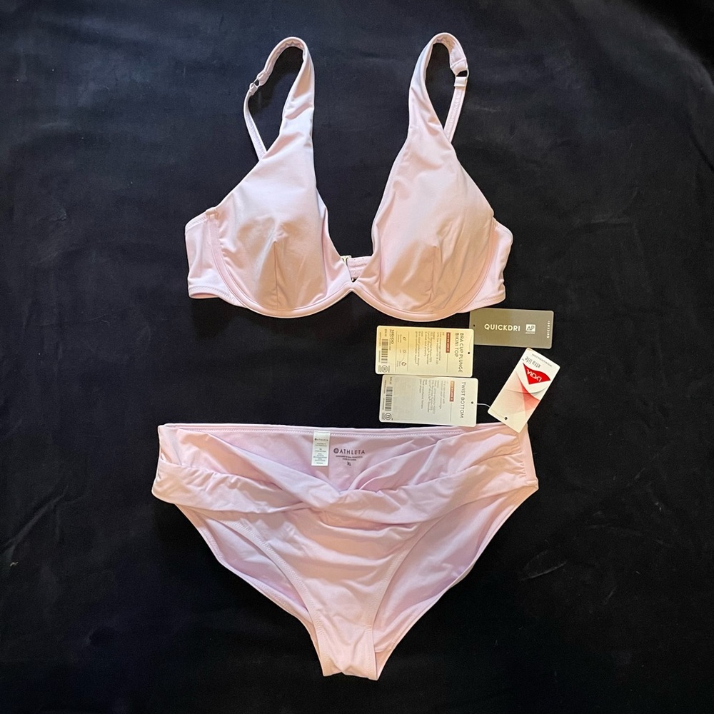 Athleta Bikini - Bra Cup Plunge Top (38D/DD) & Twist Bottom XL, Violet - NWT